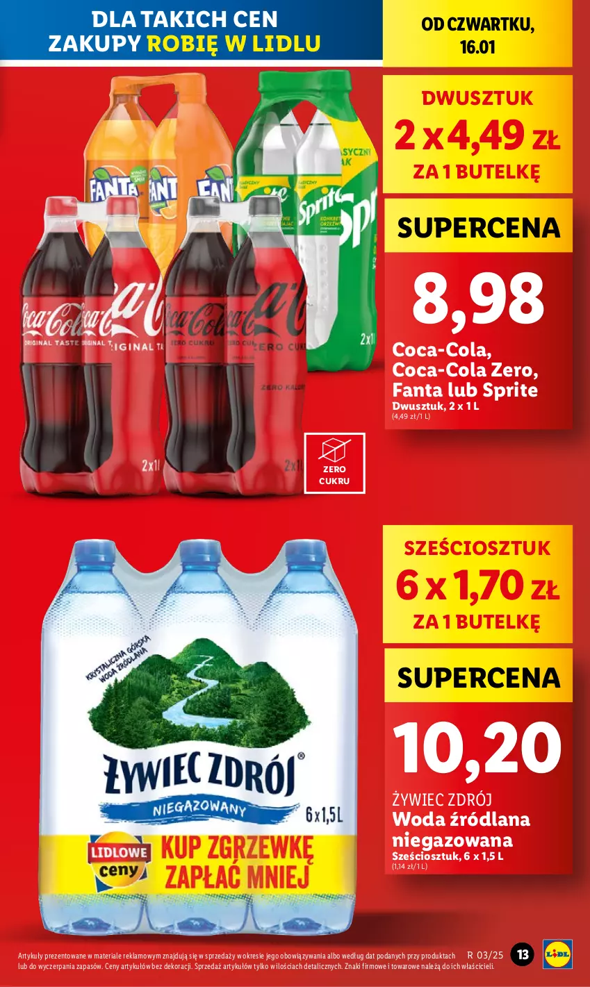 Gazetka promocyjna Lidl - GAZETKA - ważna 16.01 do 18.01.2025 - strona 13 - produkty: Coca-Cola, Fa, Fanta, LANA, Sprite, Woda