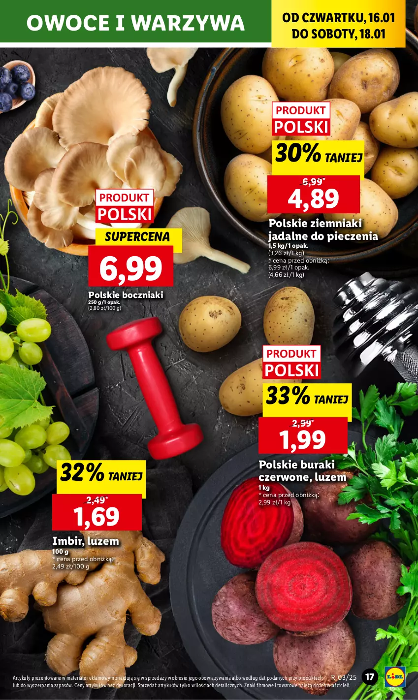 Gazetka promocyjna Lidl - GAZETKA - ważna 16.01 do 18.01.2025 - strona 19 - produkty: Boczniak, Buraki, Imbir, Owoce, Piec, Warzywa, Ziemniaki