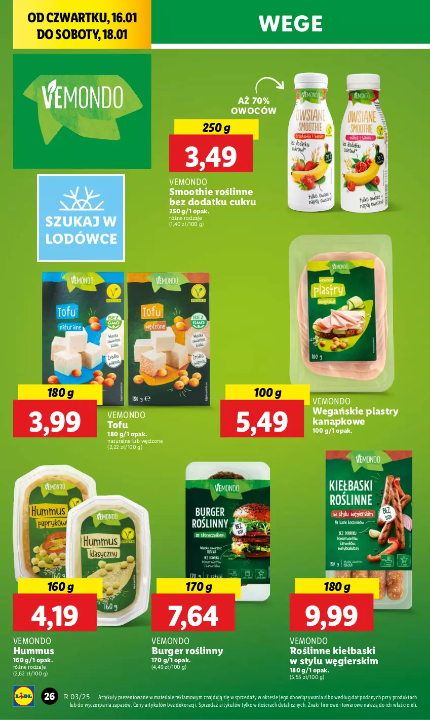 Gazetka promocyjna Lidl - GAZETKA - ważna 16.01 do 18.01.2025 - strona 28 - produkty: Burger, Hummus, Mus, Roślinne kiełbaski, Smoothie, Tofu