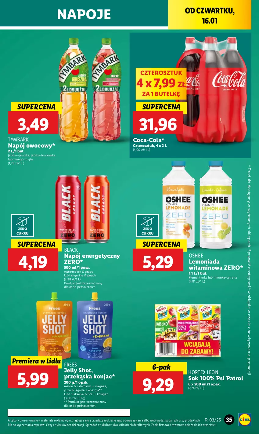 Gazetka promocyjna Lidl - GAZETKA - ważna 16.01 do 18.01.2025 - strona 39 - produkty: Coca-Cola, Gra, Hortex, Kolagen, Lack, Lemoniada, Leon, Liczi, Limonka, Magnez, Mango, Melon, Mięta, Napój, Napój energetyczny, Napoje, Oshee, Psi Patrol, Sok, Tymbark