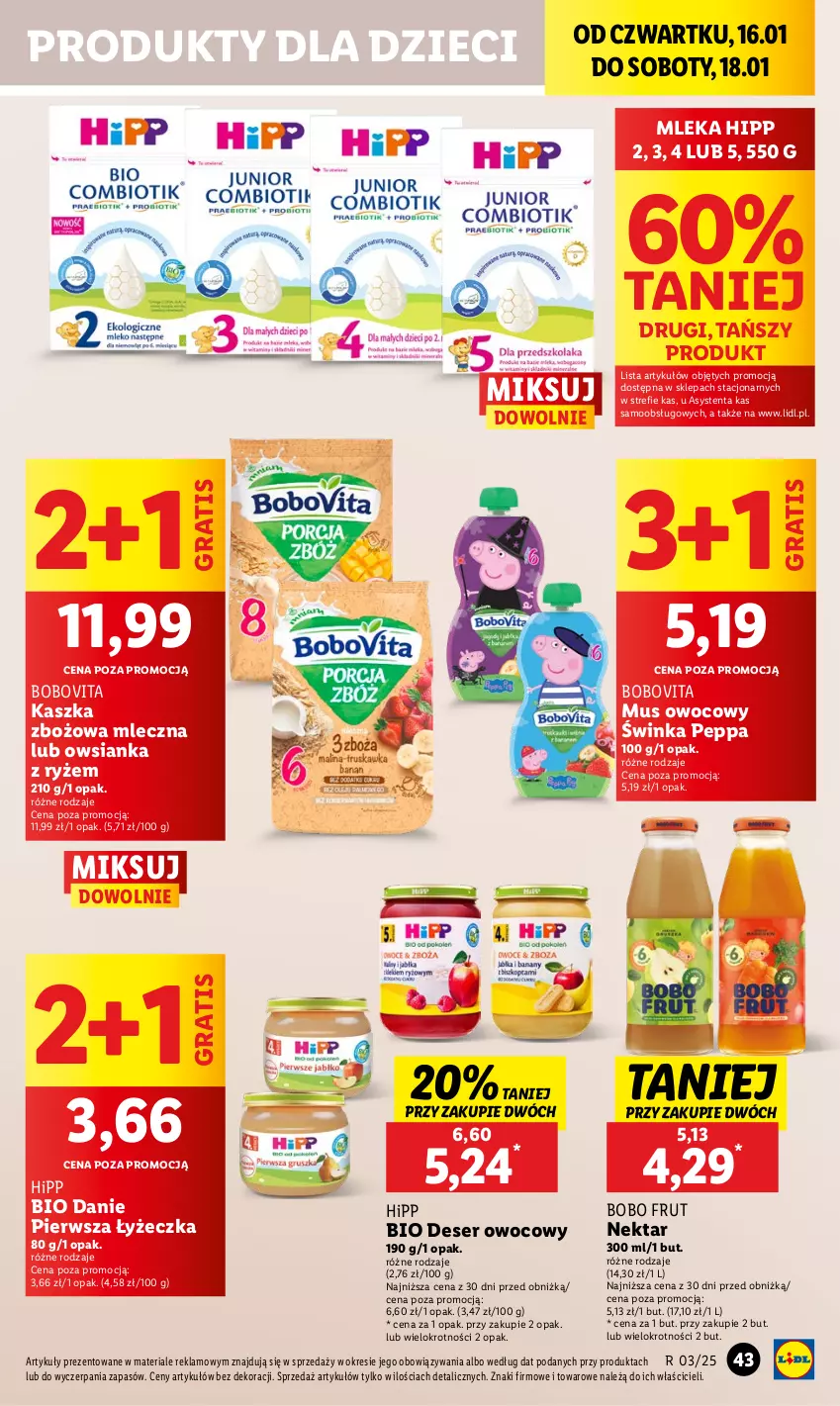 Gazetka promocyjna Lidl - GAZETKA - ważna 16.01 do 18.01.2025 - strona 47 - produkty: BoboVita, Deser, Deser owocowy, Dzieci, Gra, HiPP, Hipp Bio, Inka, Mus, Nektar, Owsianka, Ryż, Ser