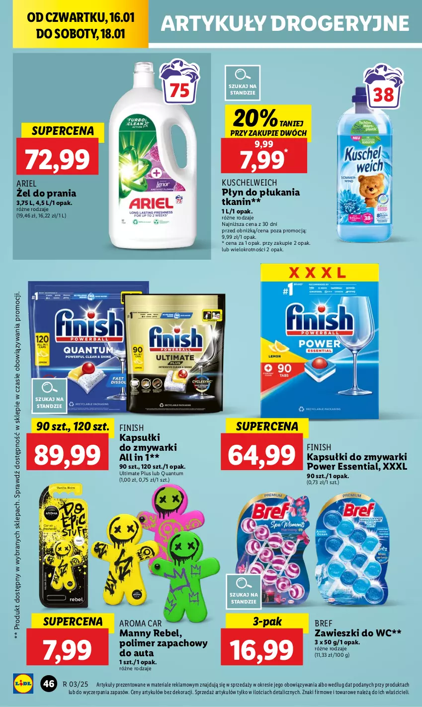 Gazetka promocyjna Lidl - GAZETKA - ważna 16.01 do 18.01.2025 - strona 50 - produkty: Ariel, Bref, Finish, Płyn do płukania, Zawieszki, Zmywarki