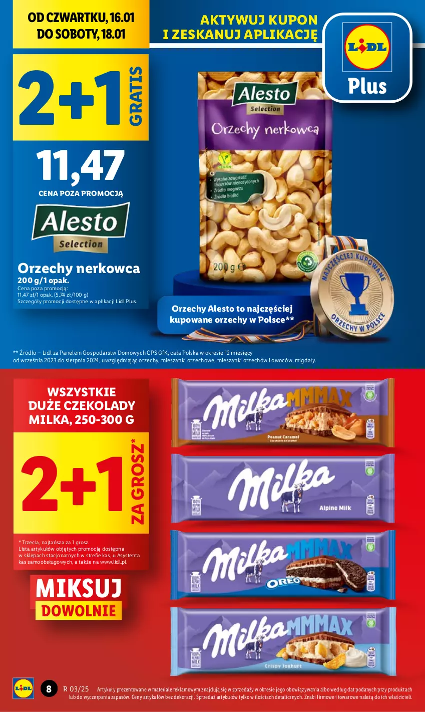 Gazetka promocyjna Lidl - GAZETKA - ważna 16.01 do 18.01.2025 - strona 8 - produkty: Gra, Migdały, Milka