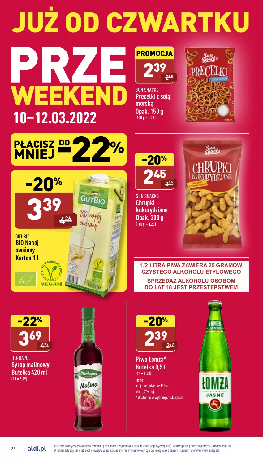 Gazetka promocyjna Aldi - Pełny katalog - ważna 07.03 do 12.03.2022 - strona 26 - produkty: Chrupki, Gra, Herbapol, Napój, Piwa, Piwo, Precelki, Syrop