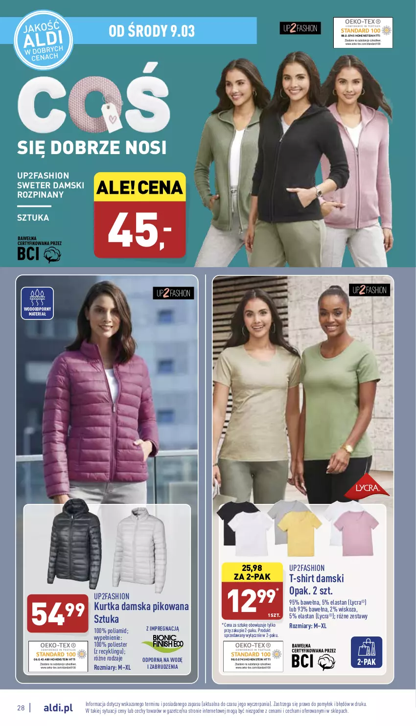 Gazetka promocyjna Aldi - Pełny katalog - ważna 07.03 do 12.03.2022 - strona 28 - produkty: Fa, Kurtka, Por, Sweter, T-shirt, Wełna