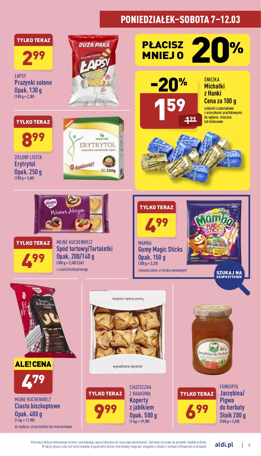 Gazetka promocyjna Aldi - Pełny katalog - ważna 07.03 do 12.03.2022 - strona 9 - produkty: Cukier, Cukierki, Cukierki czekoladowe, Kokos, Mamba, Michałki, Stek, Tarta, Tera