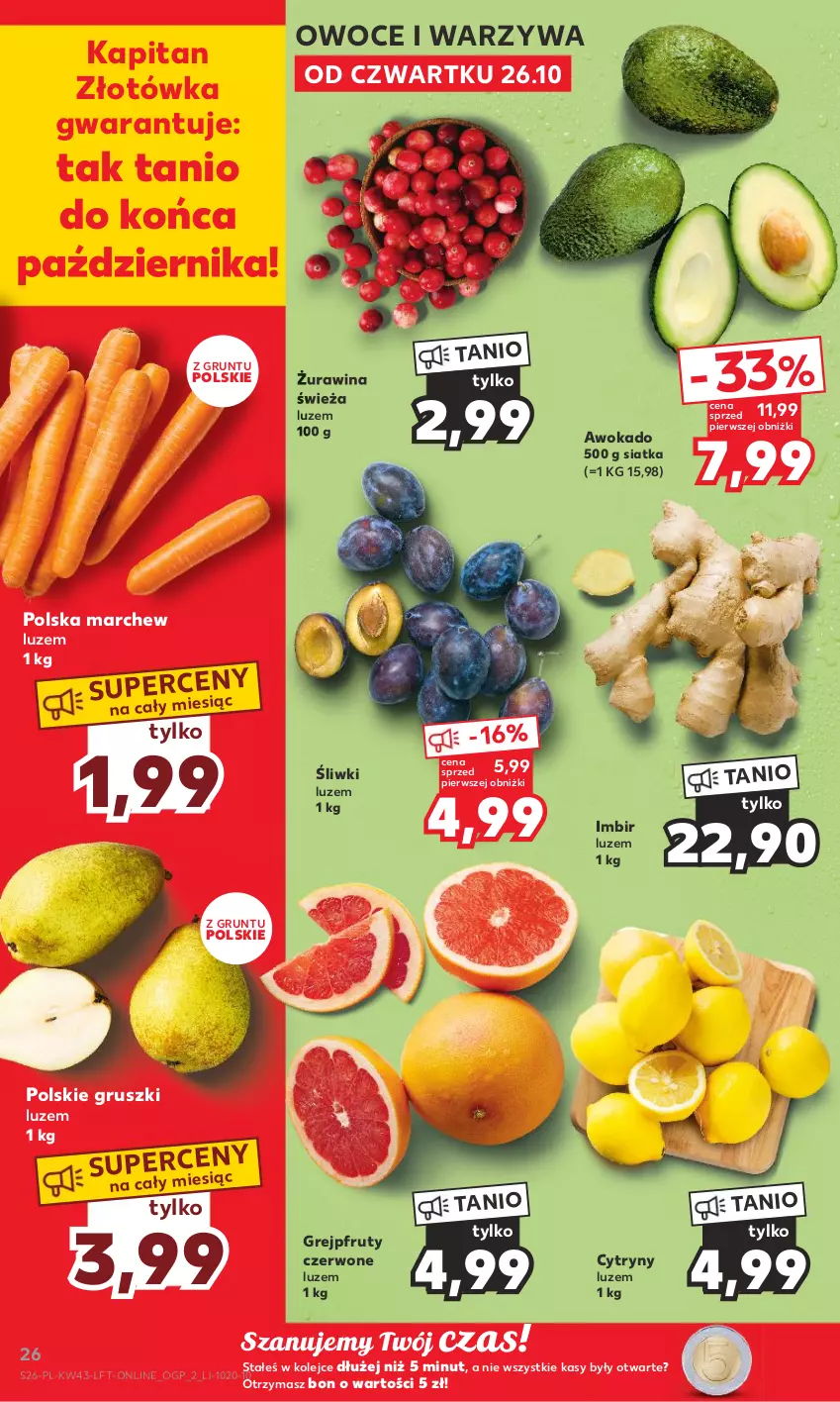 Gazetka promocyjna Kaufland - Gazetka tygodnia - ważna 26.10 do 31.10.2023 - strona 26 - produkty: Cytryny, Grejpfrut, Grunt, Gruszki, Imbir, Olej, Owoce, Siatka, Warzywa