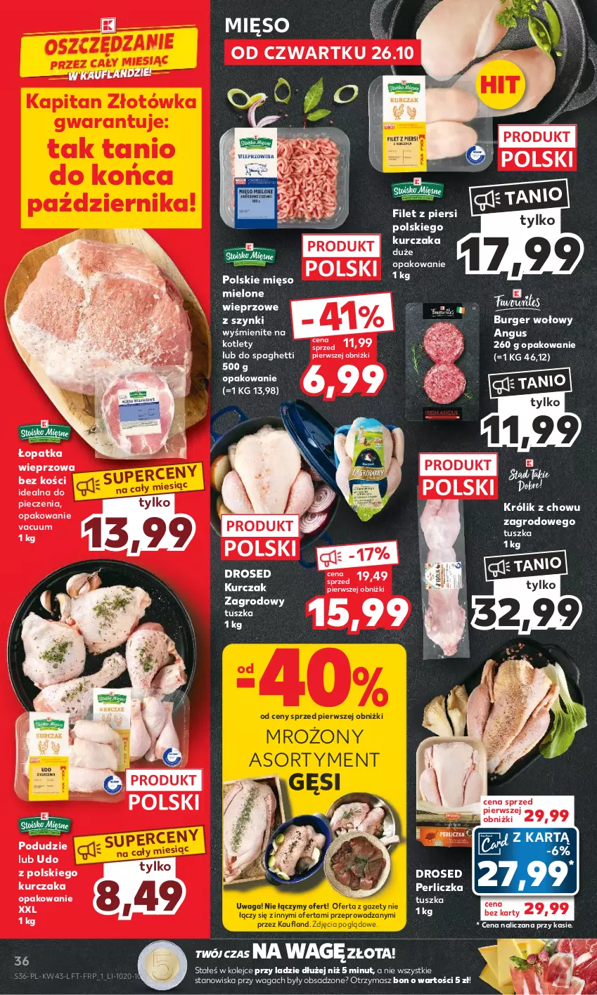 Gazetka promocyjna Kaufland - Gazetka tygodnia - ważna 26.10 do 31.10.2023 - strona 36 - produkty: Burger, Kotlet, Królik, Kurczak, Mięso, Mięso mielone, Olej, Perliczka, Piec, Spaghetti, Tusz, Waga