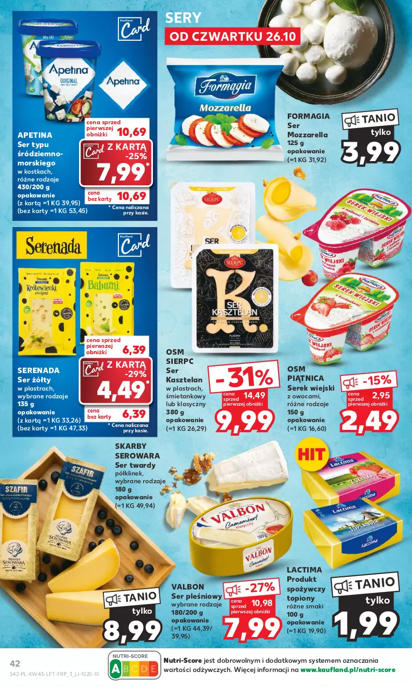 Gazetka promocyjna Kaufland - Gazetka tygodnia - ważna 26.10 do 31.10.2023 - strona 42 - produkty: Kasztelan, Mozzarella, Piątnica, Ser, Ser Kasztelan, Ser pleśniowy, Serek, Serek wiejski, Top