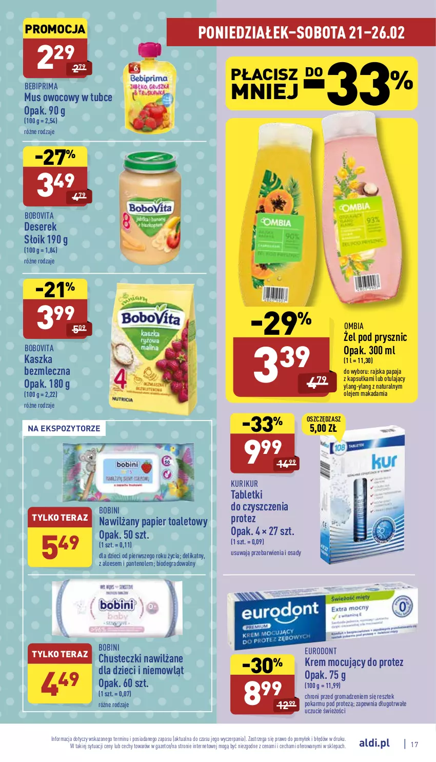 Gazetka promocyjna Aldi - Katalog spożywczy - ważna 21.02 do 26.02.2022 - strona 17 - produkty: Bebiprima, BoboVita, Chusteczki, Deser, Dzieci, Gra, Mus, Nawilżany papier, Olej, Papaja, Papier, Papier toaletowy, Prima, Ser, Serek, Tablet, Tera