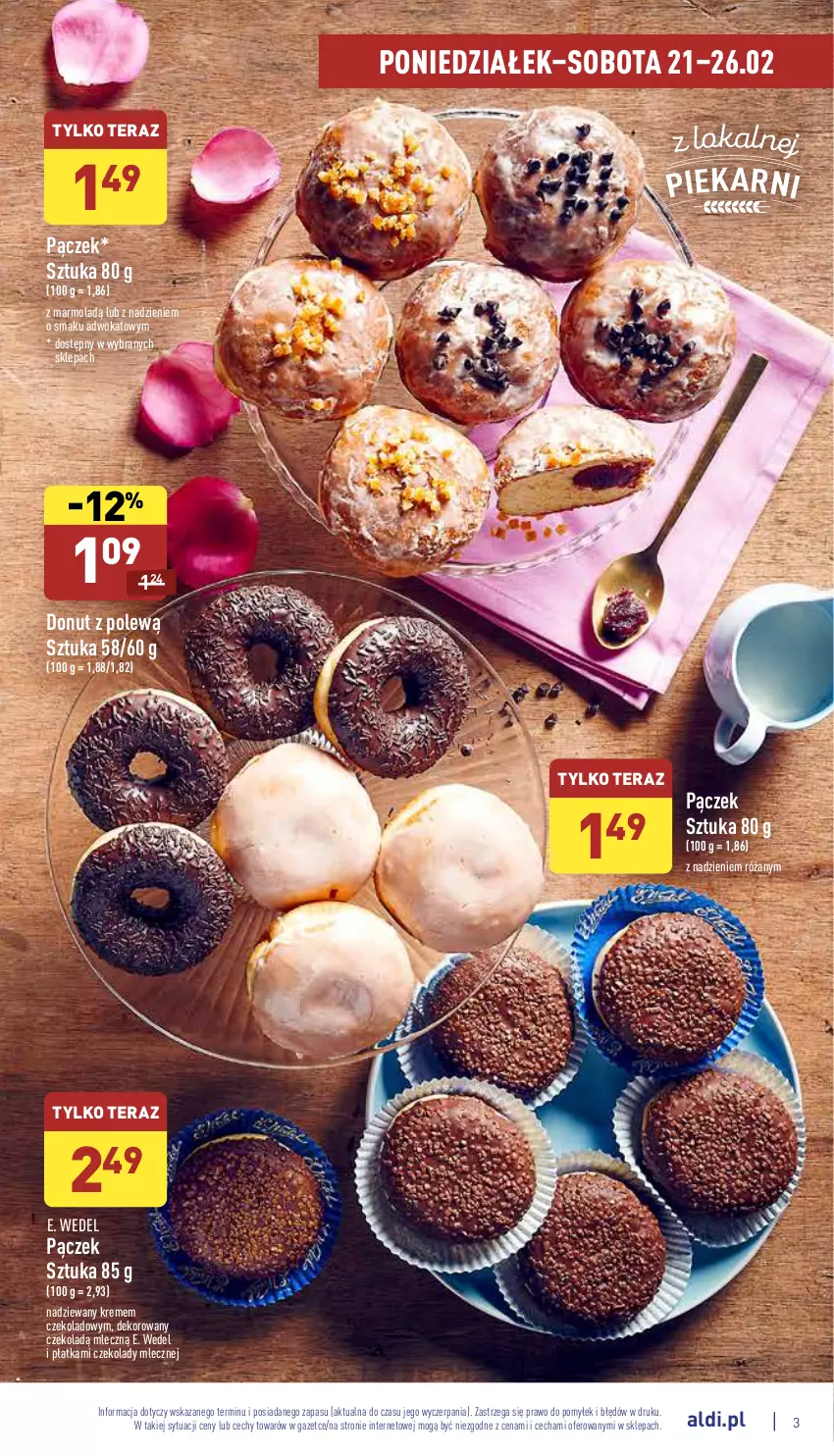 Gazetka promocyjna Aldi - Katalog spożywczy - ważna 21.02 do 26.02.2022 - strona 3 - produkty: Donut, E. Wedel, Mola, Pączek, Róża, Tera