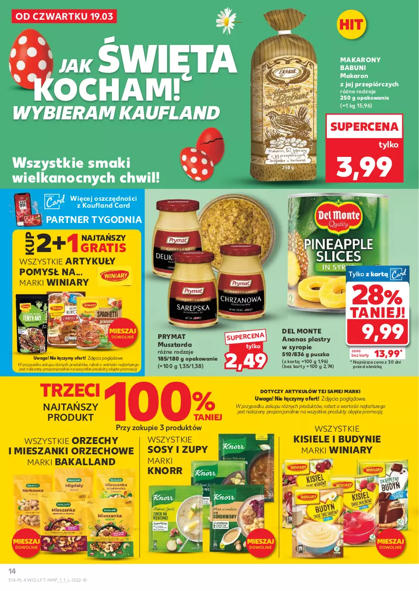 Gazetka promocyjna Kaufland - Gazetka tygodnia - ważna 19.03 do 25.03.2026 - strona 14 - produkty: Ananas, Babuni, Bakalland, Gra, Kisiel, Knorr, Koc, Makaron, Monte, Mus, Musztarda, Por, Prymat, Sos, Syrop, Waga, Winiary