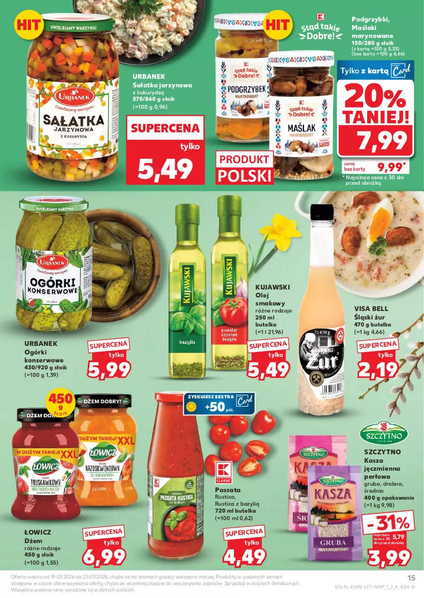 Gazetka promocyjna Kaufland - Gazetka tygodnia - ważna 19.03 do 25.03.2026 - strona 15 - produkty: Bazyl, Bell, Dżem, Kasza, Kasza jęczmienna, Kujawski, Ogórki konserwowe, Olej, Olej smakowy, Podgrzybki, Rust, Sałat, Sałatka, Ser