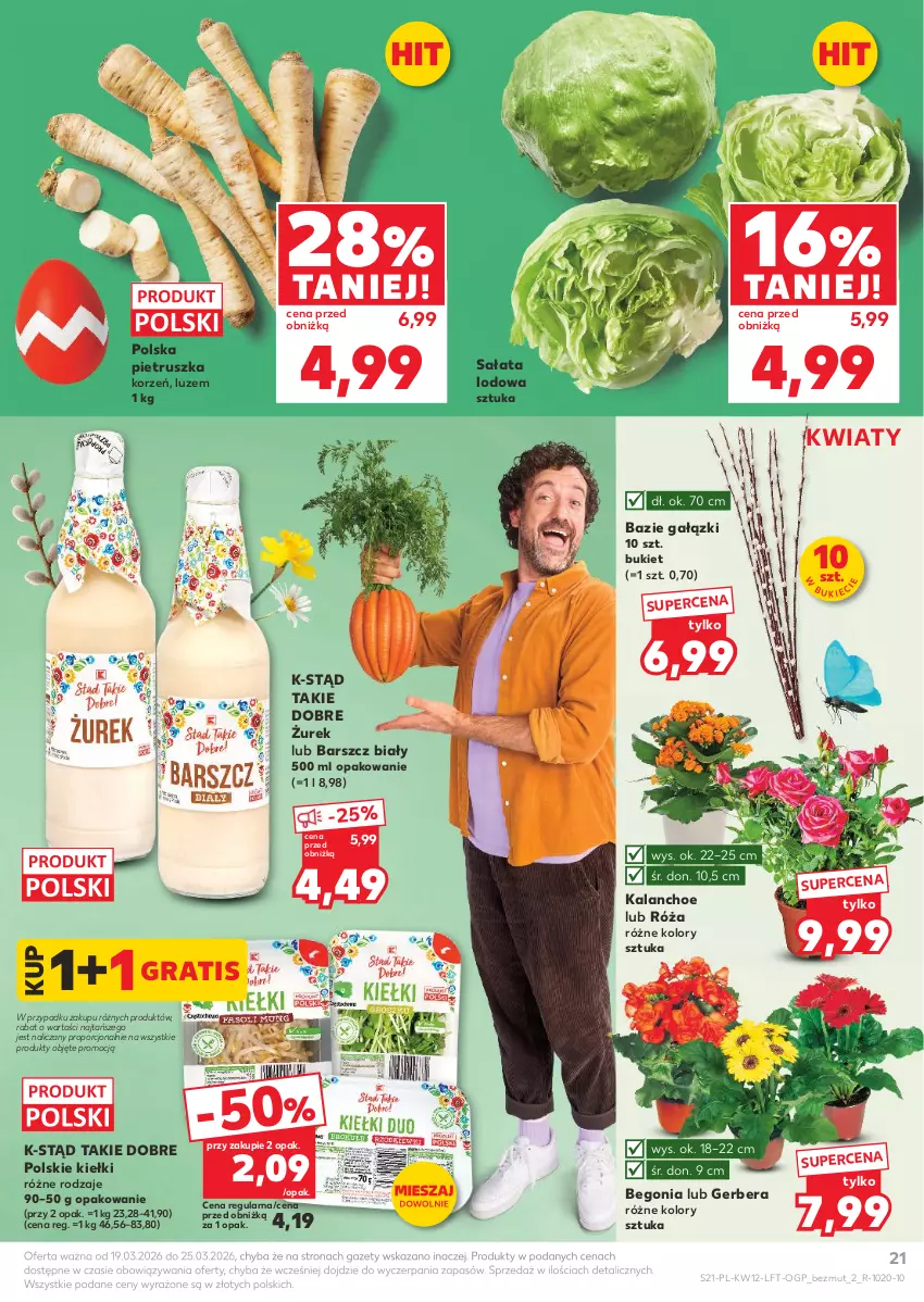 Gazetka promocyjna Kaufland - Gazetka tygodnia - ważna 19.03 do 25.03.2026 - strona 21 - produkty: Bukiet, Gerber, Gra, Kalanchoe, Kiełki, Pietruszka, Por, Róża, Sałat, Sałata lodowa