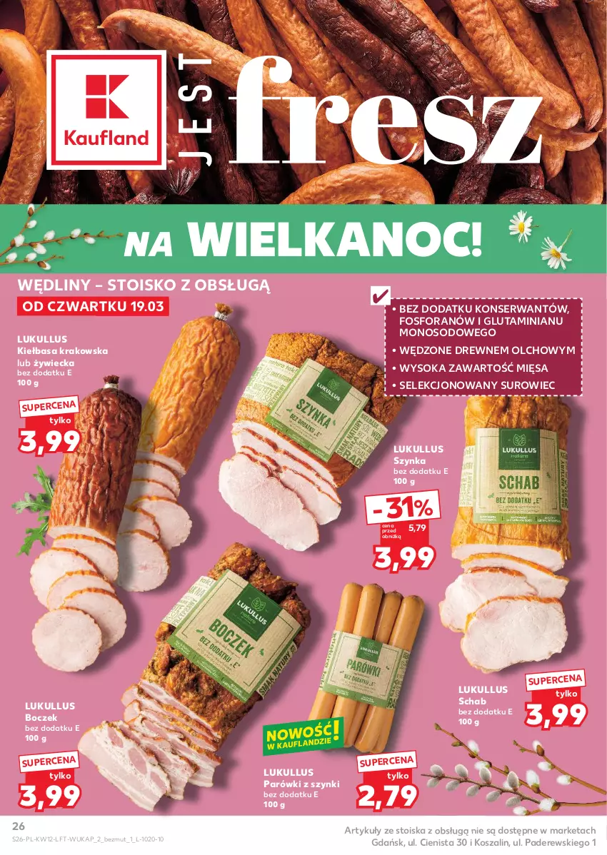 Gazetka promocyjna Kaufland - Gazetka tygodnia - ważna 19.03 do 25.03.2026 - strona 26 - produkty: Boczek, Kiełbasa, Kiełbasa krakowska, Kosz, Parówki, Parówki z szynki, Ser, Sok, Szal, Szynka