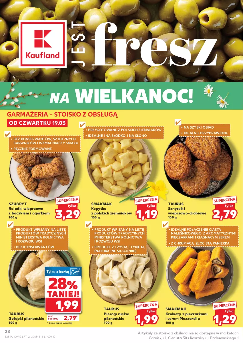 Gazetka promocyjna Kaufland - Gazetka tygodnia - ważna 19.03 do 25.03.2026 - strona 28 - produkty: Kopytka, Kosz, Krokiety, Mozzarella, Piec, Pieczarka, Pierogi, Ser, Szal, Szubryt