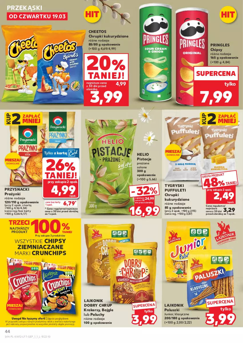 Gazetka promocyjna Kaufland - Gazetka tygodnia - ważna 19.03 do 25.03.2026 - strona 44 - produkty: Bajgle, Cheetos, Chipsy, Chrupki, Crunchips, Gry, Helio, Krakersy, Lajkonik, Pistacje, Por, Pringles, Przysnacki, Puf, Waga