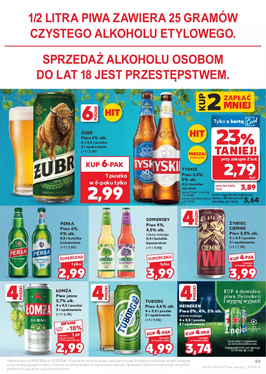 Gazetka promocyjna Kaufland - Gazetka tygodnia - ważna 19.03 do 25.03.2026 - strona 49 - produkty: Gra, Heineken, Perła, Piwa, Piwo, Piwo jasne, Somersby, Tyskie
