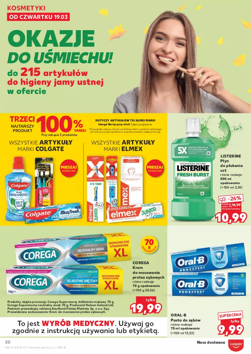 Gazetka promocyjna Kaufland - Gazetka tygodnia - ważna 19.03 do 25.03.2026 - strona 50 - produkty: Colgate, Corega, Elmex, Leon, LG, Listerine, Pasta do zębów, Płyn do płukania, Por, Waga