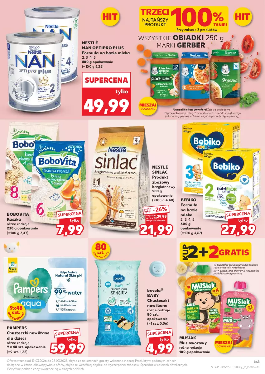 Gazetka promocyjna Kaufland - Gazetka tygodnia - ważna 19.03 do 25.03.2026 - strona 53 - produkty: Bebiko, BoboVita, Chusteczki, Dzieci, Gerber, Gra, Mus, NAN Optipro, Nestlé, Pampers, Por, Sinlac, Waga