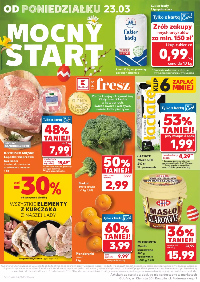 Gazetka promocyjna Kaufland - Gazetka tygodnia - ważna 19.03 do 25.03.2026 - strona 62 - produkty: Cukier, Kosz, Kurczak, Laur, Mandarynki, Masło, Masło klarowane, Mleko, Mlekovita, Olej, Owoce, Piec, Pieczywo, Sok, Szal, Waga, Warzywa