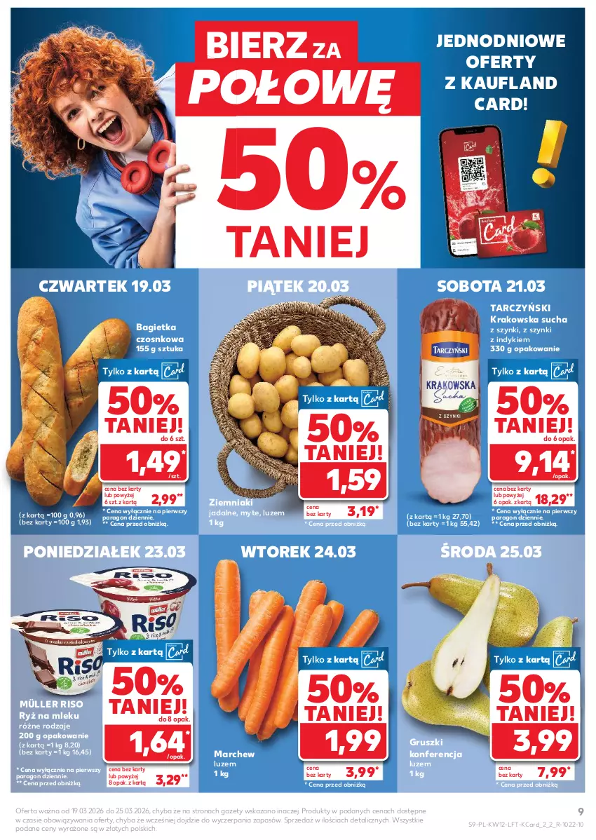 Gazetka promocyjna Kaufland - Gazetka tygodnia - ważna 19.03 do 25.03.2026 - strona 9 - produkty: Bagietka, Bagietka czosnkowa, Gruszki, Müller, Ryż, Ryż na mleku, Tarczyński, Ziemniaki