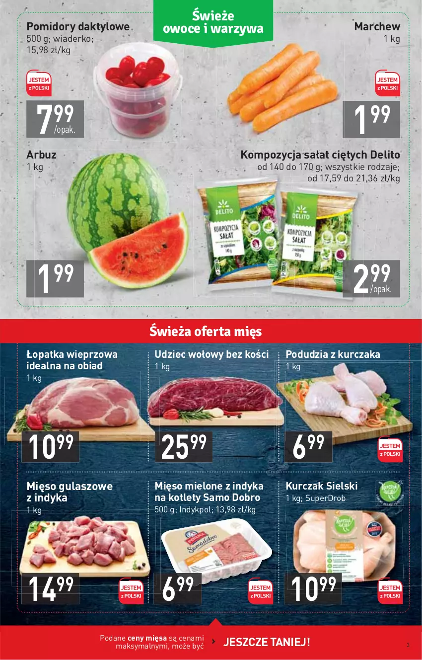 Gazetka promocyjna Stokrotka - Market - ważna 26.08 do 01.09.2021 - strona 3 - produkty: Arbuz, Kotlet, Kurczak, Mięso, Mięso mielone, Pomidory, Sałat, Udziec wołowy