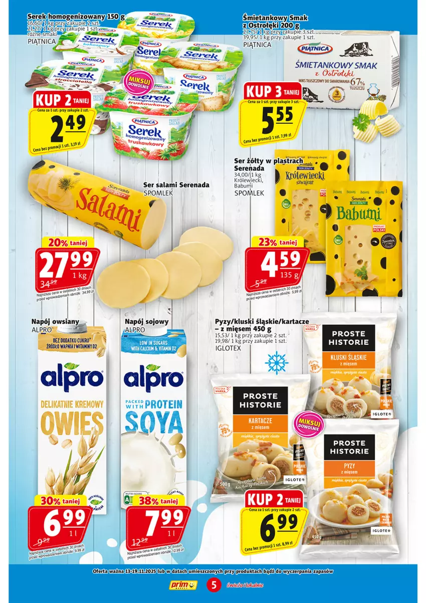 Gazetka promocyjna Prim Market - ważna 13.11 do 19.11.2025 - strona 5 - produkty: Alpro, Fa, Miks tłuszczowy, Napój, Piątnica, Salami, Ser, Ser salami, Serek