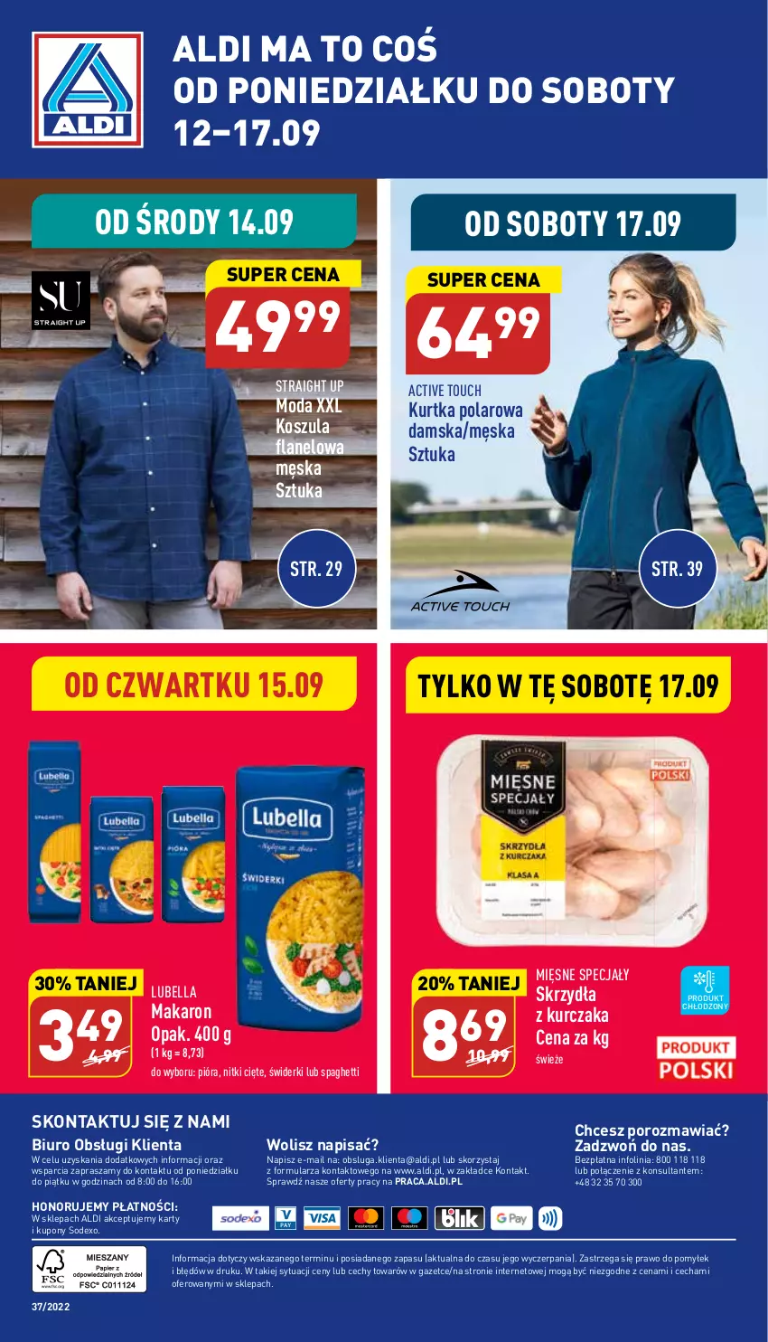 Gazetka promocyjna Aldi - Zaplanuj zakupy wcześniej - ważna 14.09 do 17.09.2022 - strona 14 - produkty: Bell, Bella, Biuro, Kosz, Koszula, Kurczak, Kurtka, Lubella, Makaron, Mięsne specjały, Moda, O nas, Por, Spaghetti