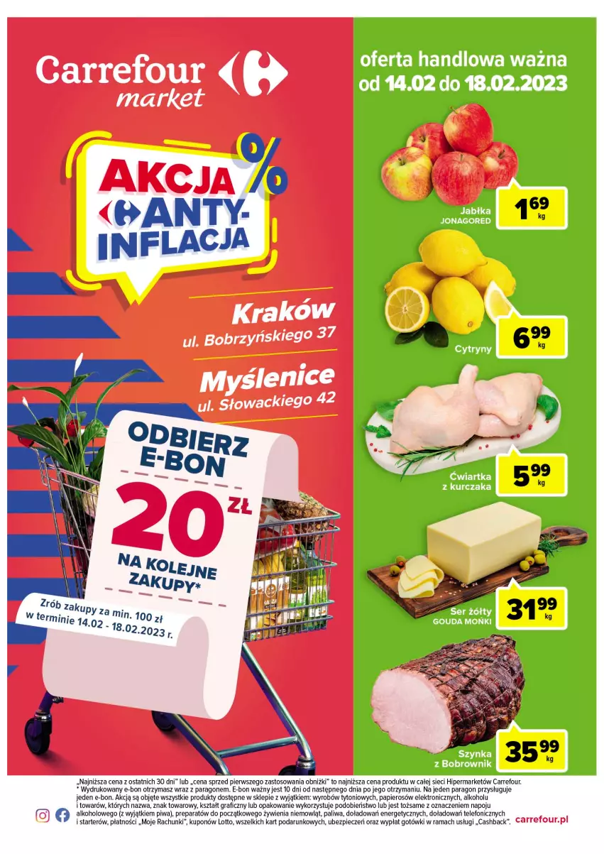 Gazetka promocyjna Carrefour - Gazetka Market - ważna 14.02 do 18.02.2023 - strona 1 - produkty: Gouda, Gra, Jabłka, Kurczak, Papier, Piec, Piwa, Rama, Telefon