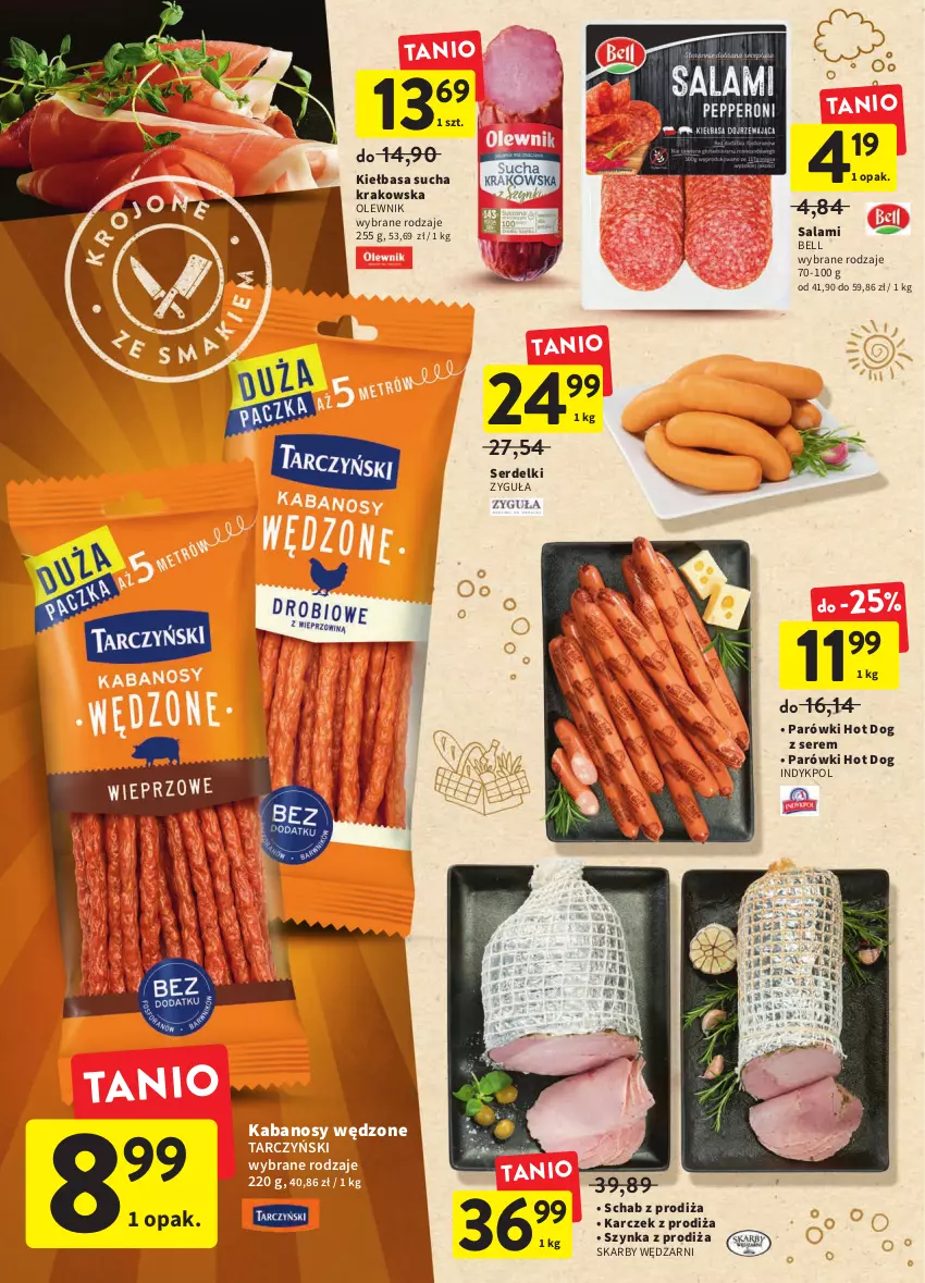 Gazetka promocyjna Intermarche - Okazjobranie - ważna 14.06 do 22.06.2022 - strona 16 - produkty: Bell, Hot dog, Kabanos, Kiełbasa, Olewnik, Parówki, Parówki hot dog, Salami, Ser, Serdelki, Szynka, Tarczyński