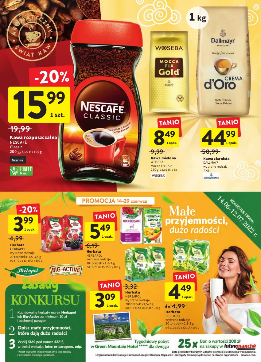 Gazetka promocyjna Intermarche - Okazjobranie - ważna 14.06 do 22.06.2022 - strona 22 - produkty: Dallmayr, Herbapol, Herbata, Kawa, Kawa mielona, Kawa rozpuszczalna, Kawa ziarnista, Mocca Fix Gold, Nescafé, Woseba