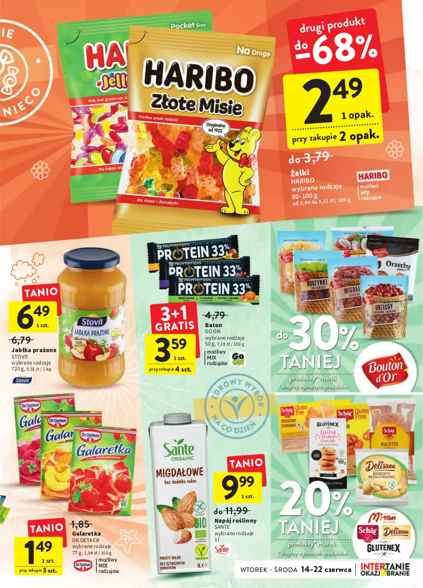 Gazetka promocyjna Intermarche - Okazjobranie - ważna 14.06 do 22.06.2022 - strona 25 - produkty: Baton, Gala, Galaretka, Haribo, Jabłka, Jabłka prażone, Napój, Napój roślinny, Sante