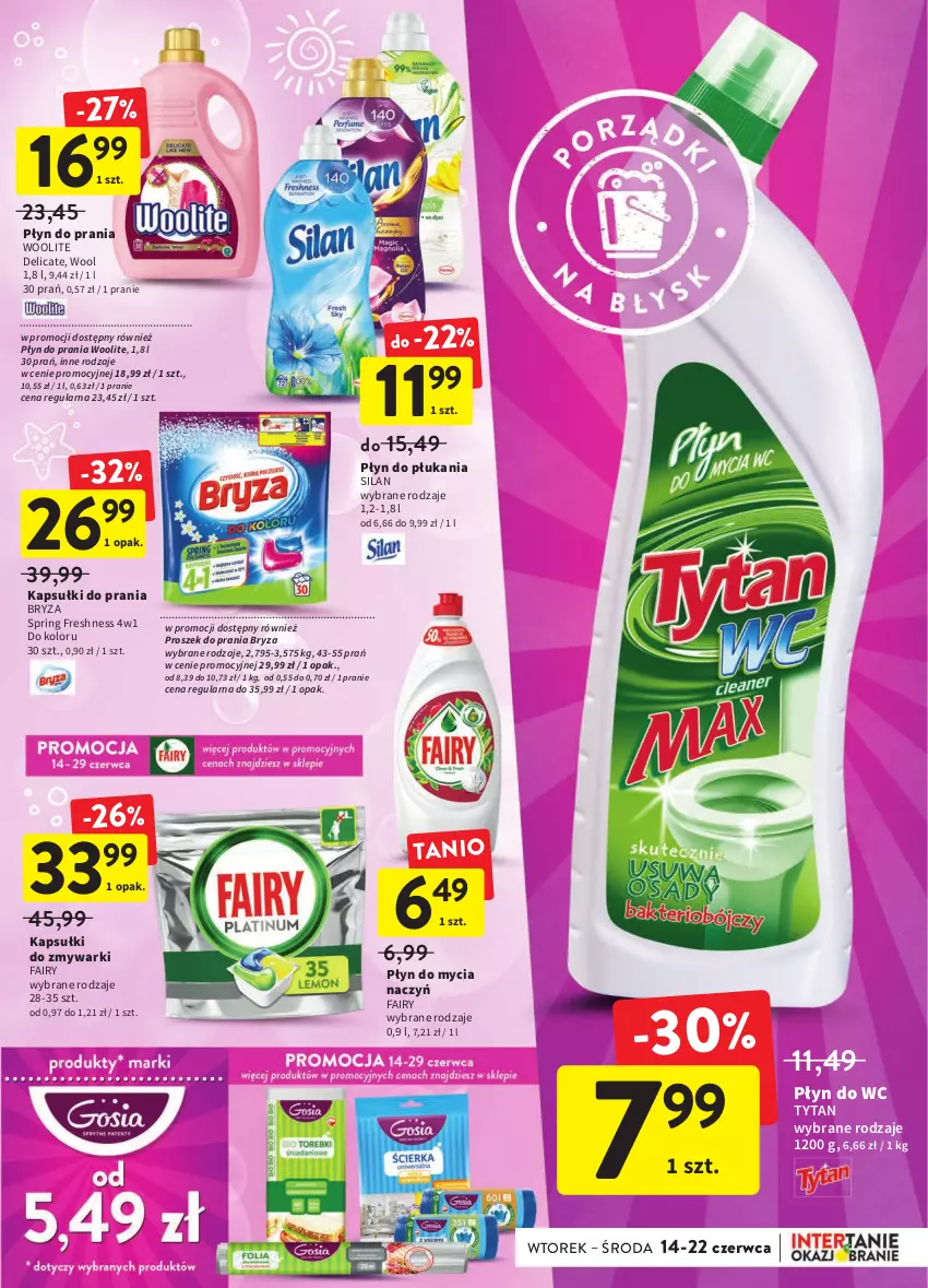 Gazetka promocyjna Intermarche - Okazjobranie - ważna 14.06 do 22.06.2022 - strona 31 - produkty: Bryza, Do mycia naczyń, Fa, Fairy, Kapsułki do prania, Płyn do mycia, Płyn do mycia naczyń, Płyn do płukania, Płyn do prania, Płyn do wc, Proszek do prania, Silan, Tytan, Woolite, Zmywarki