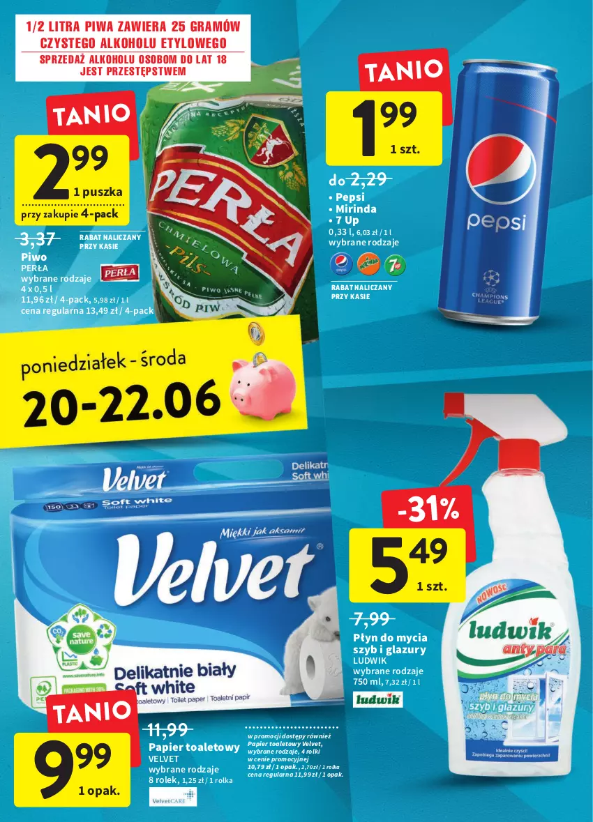 Gazetka promocyjna Intermarche - Okazjobranie - ważna 14.06 do 22.06.2022 - strona 37 - produkty: Gra, Lazur, Ludwik, Mirinda, Papier, Papier toaletowy, Pepsi, Perła, Piwa, Piwo, Płyn do mycia, Rolki, Velvet