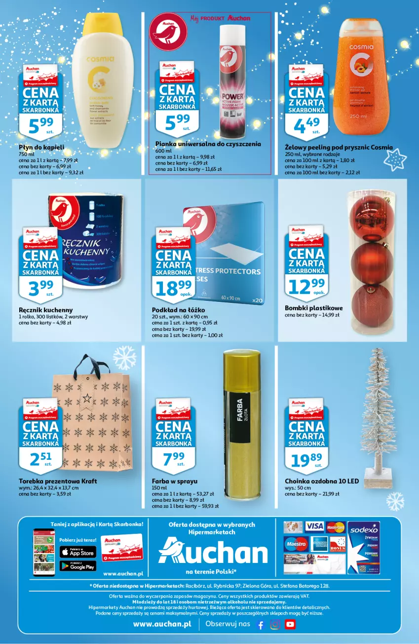 Gazetka promocyjna Auchan - Skarbonka #47 - ważna 25.11 do 01.12.2021 - strona 4 - produkty: Bombki, Choinka, Fa, Inka, K2, Peeling, Płyn do kąpieli, Podkład, Por, Ręcznik, Ręcznik kuchenny, Torebka