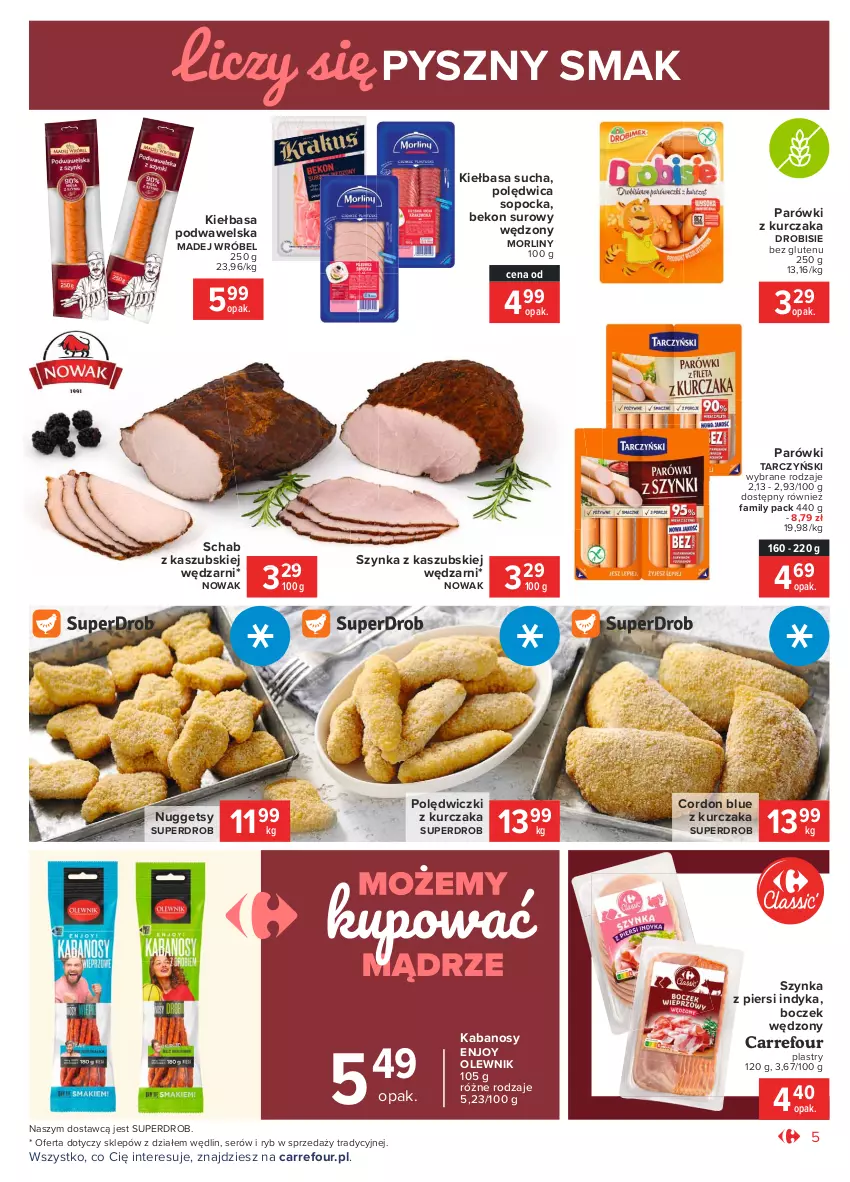 Gazetka promocyjna Carrefour - Gazetka Market - ważna 15.02 do 27.02.2021 - strona 5 - produkty: Beko, Boczek, Fa, Kabanos, Kiełbasa, Kiełbasa podwawelska, Kurczak, Madej Wróbel, Morliny, NOWAK, Olewnik, Parówki, Polędwica, Polędwiczki z kurczaka, Schab z kaszubskiej wędzarni, Ser, Szynka, Tarczyński, Wawel