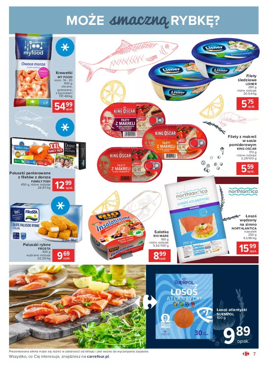 Gazetka promocyjna Carrefour - Gazetka Market - ważna 15.02 do 27.02.2021 - strona 7 - produkty: Dorsz, Fa, Frosta, Kawa, Krewetki, Lisner, Paluszki rybne, Rio Mare, Sałat, Sałatka, Sos, Suempol, Wałek