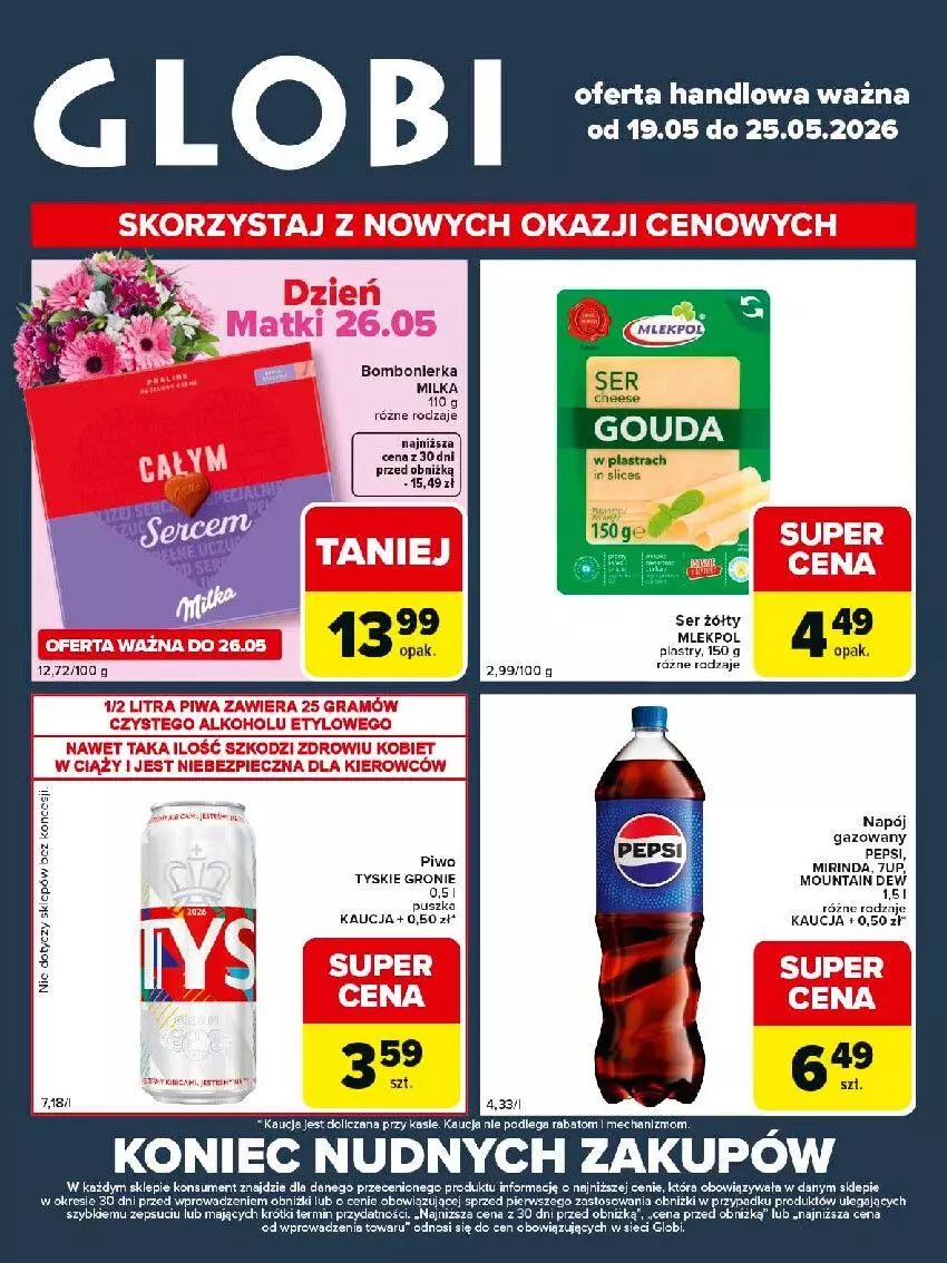 Gazetka promocyjna Carrefour - Gazetka Globi - ważna 19.05 do 25.05.2026 - strona 1 - produkty: AEG, Fa, Gra, Milka, Mirinda, Napój, Pepsi, Piwa, Ser, Tyskie