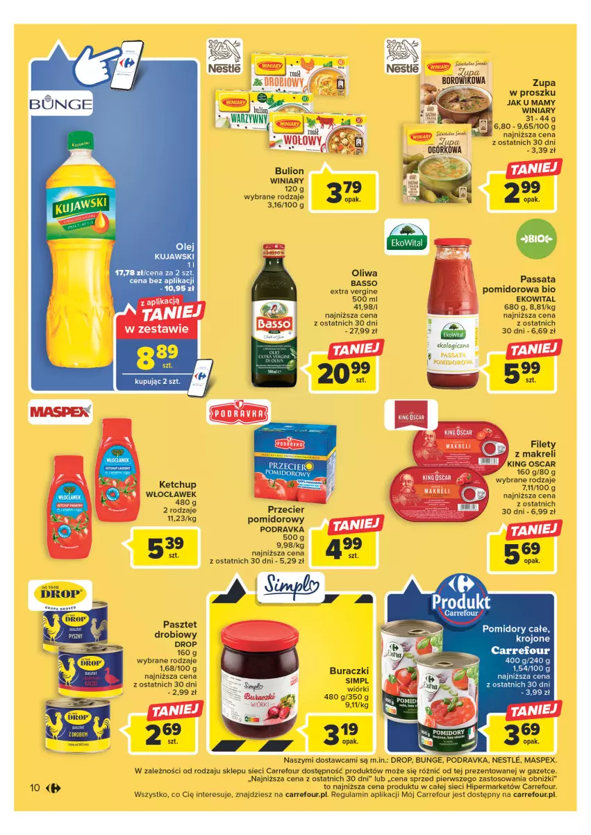 Gazetka promocyjna Carrefour - Gazetka Carrefour - ważna 23.05 do 03.06.2023 - strona 10 - produkty: Bulion, Buraczki, Gin, Ketchup, Kujawski, Lion, Olej, Oliwa, Pasztet, Podravka, Pomidory, Winiary, Zupa