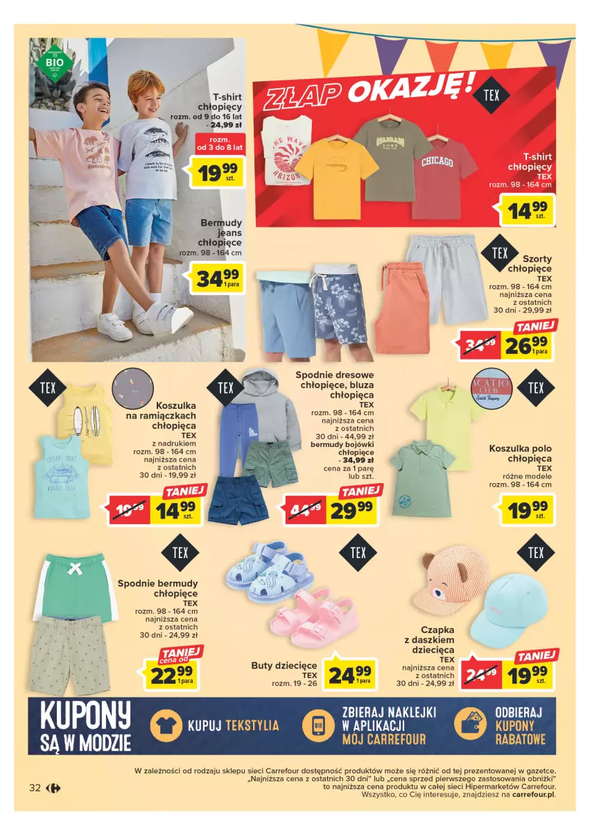 Gazetka promocyjna Carrefour - Gazetka Carrefour - ważna 23.05 do 03.06.2023 - strona 32 - produkty: Bermudy, Bluza, Buty, Czapka, Dres, Dzieci, Klej, Kosz, Koszulka, Lierac, Spodnie, Spodnie dresowe, Szorty, T-shirt