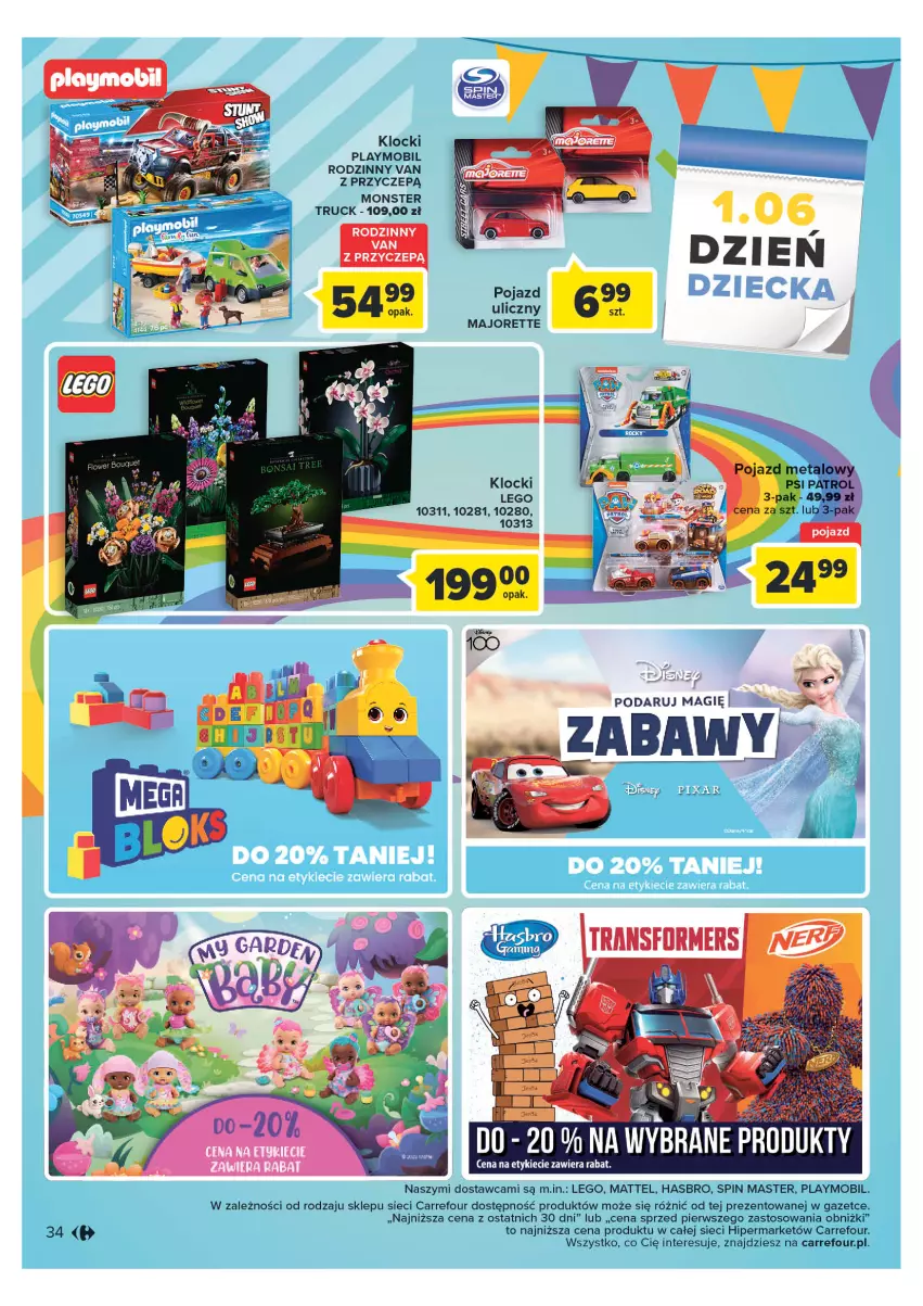 Gazetka promocyjna Carrefour - Gazetka Carrefour - ważna 23.05 do 03.06.2023 - strona 34 - produkty: Hasbro, Klocki, LEGO, Mattel, Mobil, Monster truck, Playmobil, Pojazd