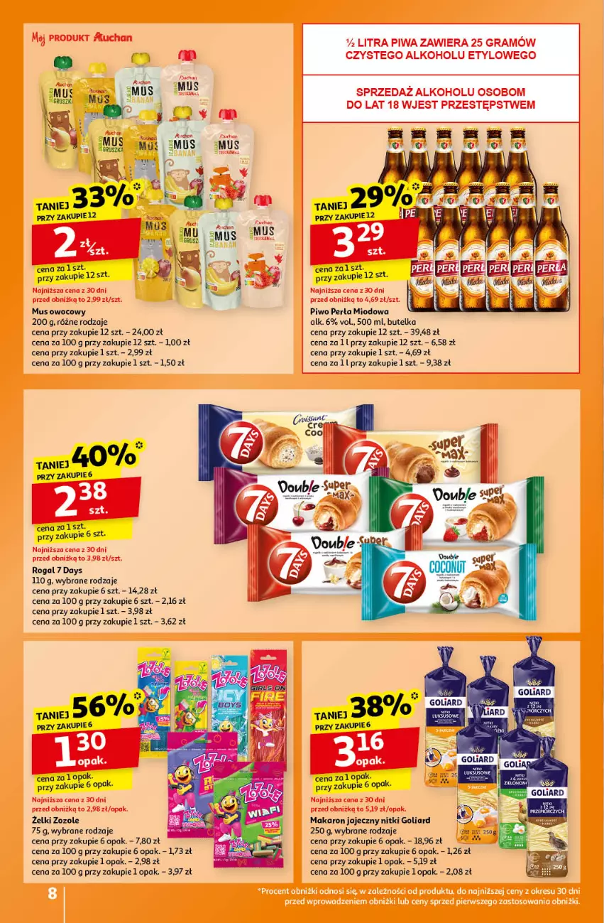 Gazetka promocyjna Auchan - Pewność Niskich Cen Hipermarket - ważna 17.10 do 23.10.2024 - strona 10 - produkty: 7 Days, Goliard, Makaron, Mus, Perła, Piwo, Rogal