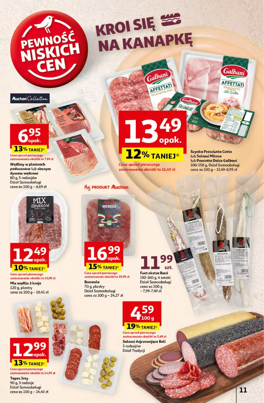 Gazetka promocyjna Auchan - Pewność Niskich Cen Hipermarket - ważna 17.10 do 23.10.2024 - strona 13 - produkty: Bell, Bresaola, Galbani, Prosciutto, Salami, Szynka