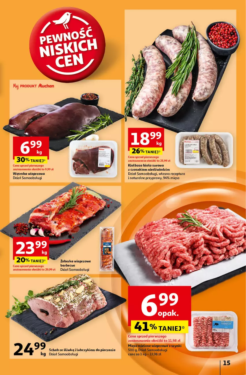 Gazetka promocyjna Auchan - Pewność Niskich Cen Hipermarket - ważna 17.10 do 23.10.2024 - strona 17 - produkty: Kiełbasa, Kiełbasa biała, Mięso, Mięso mielone, Piec, Przyprawy