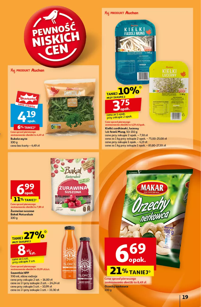 Gazetka promocyjna Auchan - Pewność Niskich Cen Hipermarket - ważna 17.10 do 23.10.2024 - strona 21 - produkty: Fa, Fasoli mung, HP, Kiełki, Rukola, Smoothie