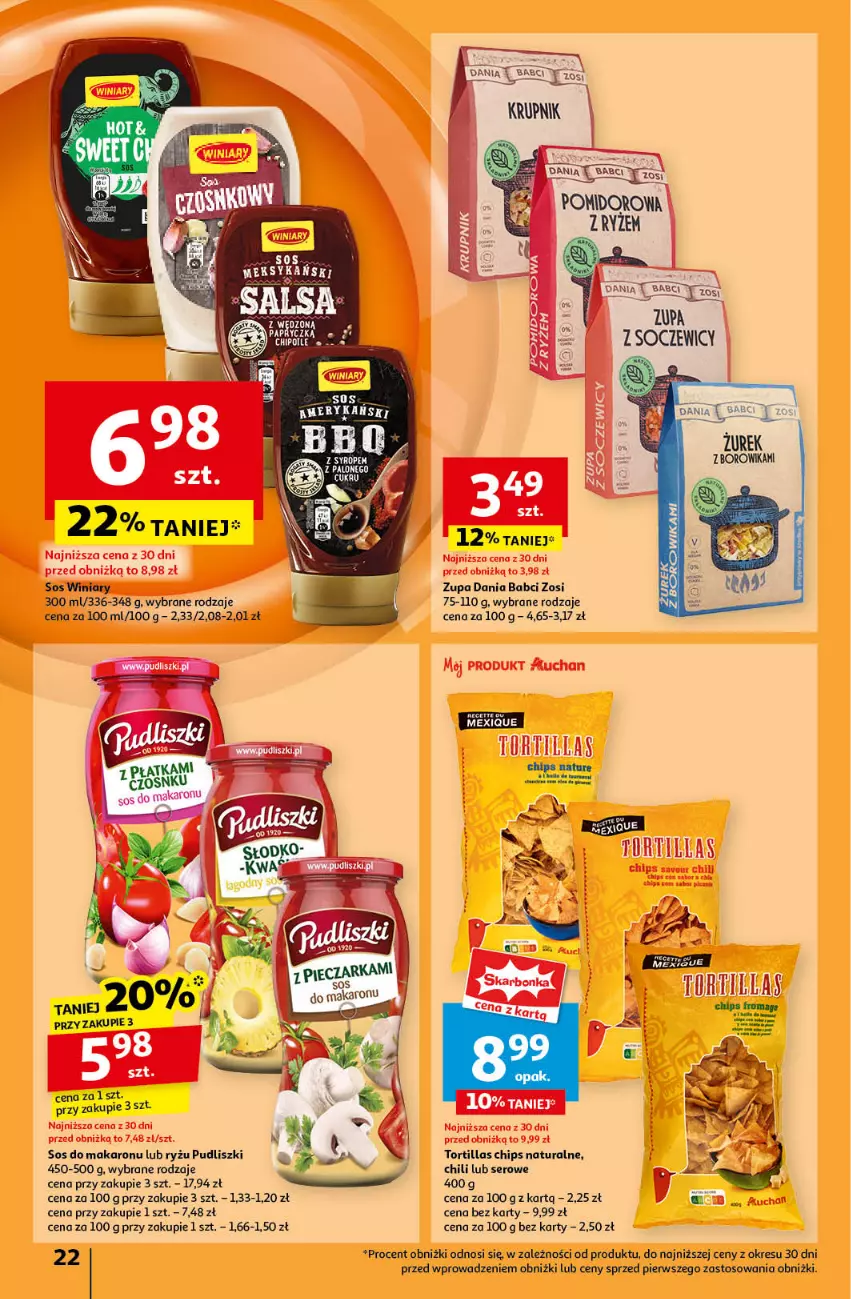 Gazetka promocyjna Auchan - Pewność Niskich Cen Hipermarket - ważna 17.10 do 23.10.2024 - strona 24 - produkty: Kaki, Krupnik, Makaron, Pudliszki, Ryż, Ser, Sos, Sos do makaronu, Tortilla, Winiary, Zupa