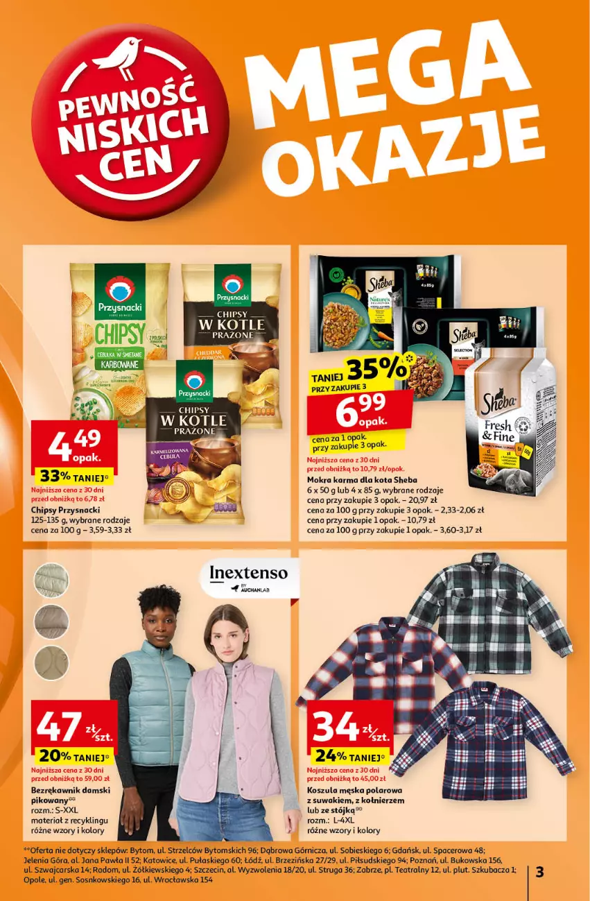 Gazetka promocyjna Auchan - Pewność Niskich Cen Hipermarket - ważna 17.10 do 23.10.2024 - strona 3 - produkty: Acer, Cars, Chipsy, Kosz, Koszula, Mokra karma, Przysnacki, Sheba, Sos