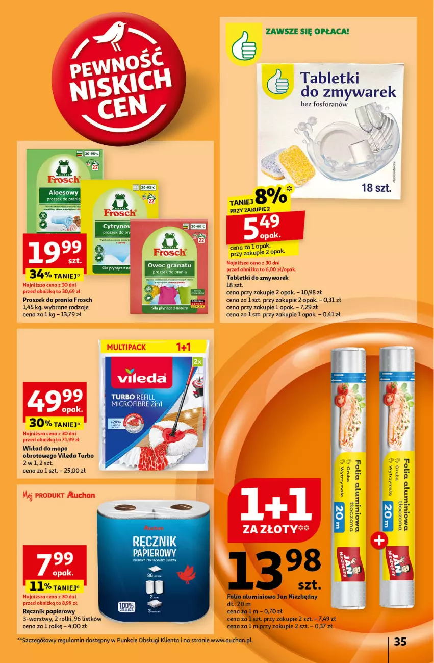 Gazetka promocyjna Auchan - Pewność Niskich Cen Hipermarket - ważna 17.10 do 23.10.2024 - strona 37 - produkty: Folia aluminiowa, Frosch, Jan Niezbędny, Mop, Papier, Proszek do prania, Ręcznik, Rolki, Tablet, Vileda, Wkład do mopa