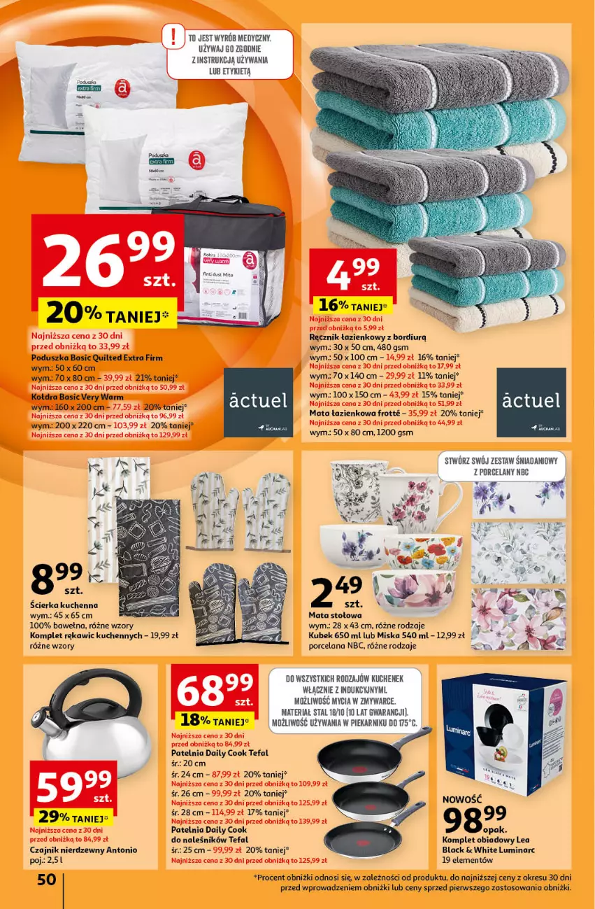 Gazetka promocyjna Auchan - Pewność Niskich Cen Hipermarket - ważna 17.10 do 23.10.2024 - strona 58 - produkty: Czajnik, Danio, Fa, Kołdra, Komplet obiadowy, Kubek, Lack, LANA, Mata łazienkowa, Miska, Patelnia, Piekarnik, Poduszka, Por, Ręcznik, Tefal, Wełna